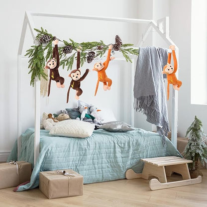 4-Pack 17.8" Hanging Stuffed Monkeys with Hook & Loop Fasteners - Plush Toy Gifts for Teens & Adults, Plush Stuffed Animal Toys Soft Monkey Doll Decoration (Brown