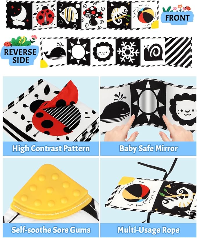 Newborn Toys, High Contrast Baby Books with Teether 0-6-12 Months