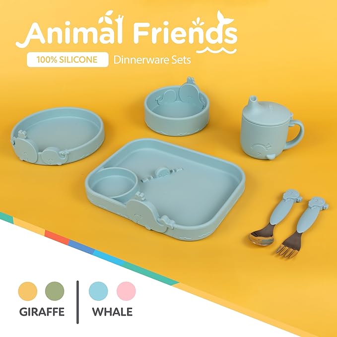 Nuby Animal Friends Silicone and Stainless Steel Fork and Spoon Set - 12+ Months - Blue Whale