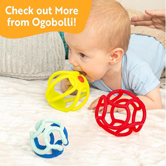 OgoBolli Teether Ring Tactile Sensory Ball Toy for Babies & Toddlers - Stretchy, Squishy 6+ Months