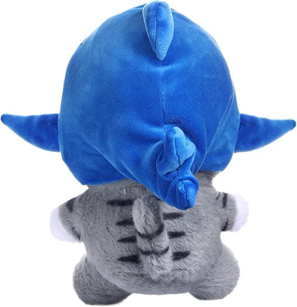 MIAODAM Cute Cat Plushie with Shark Stuffed Animal Hat - Soft Shark Cat Plush Toy Stuffed Animal Doll, for Baby (20cm/7.8in)