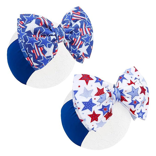 YanJie Baby Patriotic Handmade Stretchy Headbands - 4th of July Stars for Girls, Infants