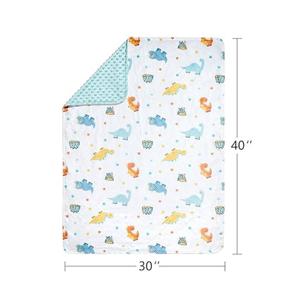 DaysU Silky Micro Soft Plush Baby Blankets for Boys with Print Animal Pattern and Soothing Raised Dots, Double Layer Bed Throws for Baby Crib 30x40 Inches