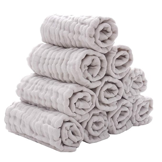 MUKIN Baby Washcloths - Natural Cotton Baby Wipes 10 Pack 12x12 inches