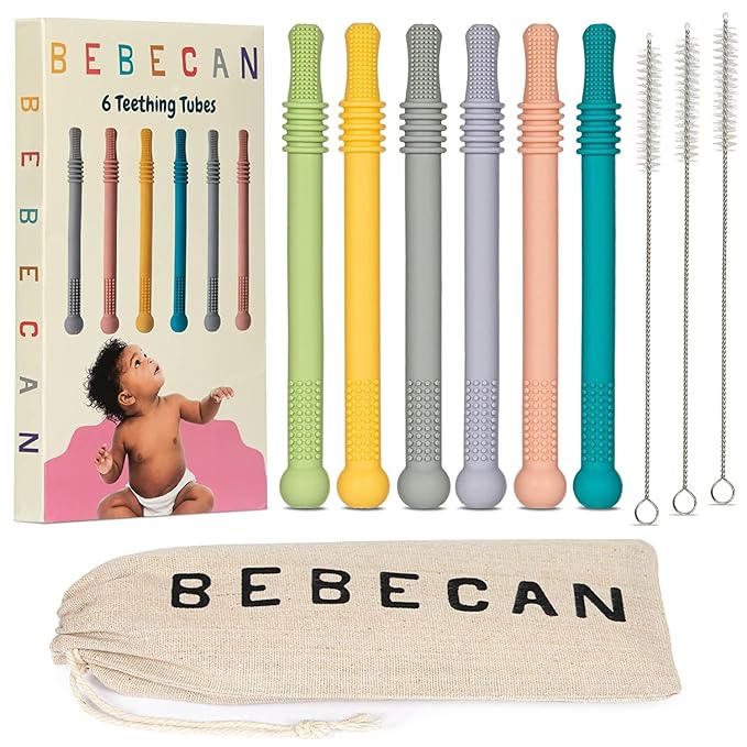 Teething Sticks for Babies 0-36 Months - Super Soft Silicone Teethers in 6 Vibrant Colors, Infant Teething Relief