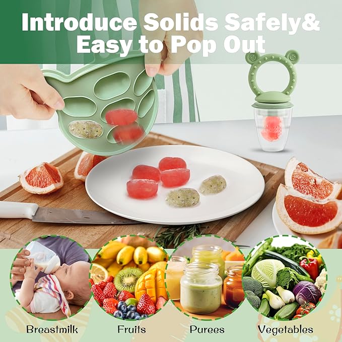 JEXFUN Silicone Baby Fruit Food Feeder Pacifier & Breastmilk Popsicle Freezer Molds for Cooling Relief, Silicone Feeder to Safely Introduce New Foods 4 Month+