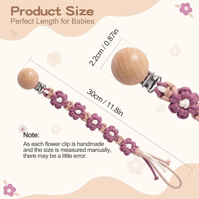 Clip for Boys Girls Floral Daisy Macrame Paci Clip Pacifier