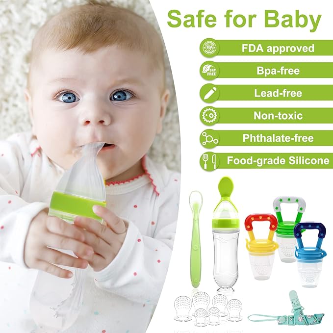 Food Feeder for Baby, Fruit Feeder Pacifier (3 Pcs) 6 Different 1 PCS 90ML with 1 PC 1 PC