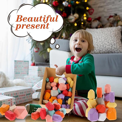 60 Pcs Stacking Rocks Montessori Toys for 1+ Year Old