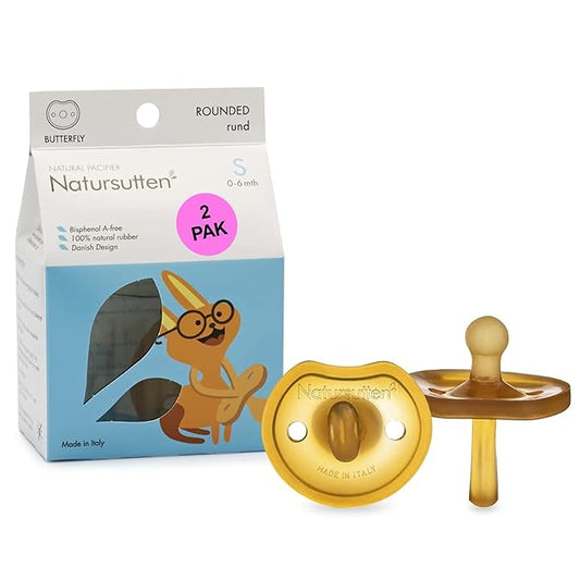 Natursutten Pacifiers 0-6 Months - 2-Pack Butterfly Shield Round Nipple Natural Rubber Safe & Soft BPA-Free Pacifiers for Breastfeeding Babies