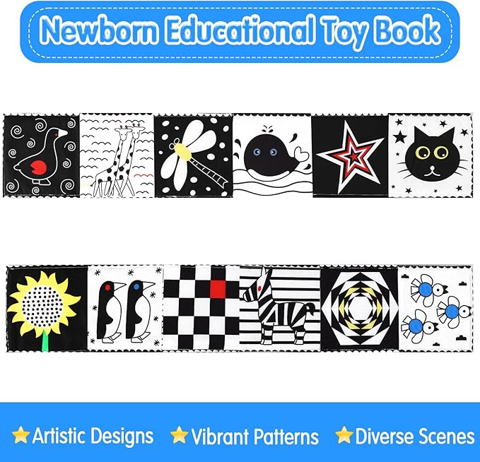 Baby Toys Black and White High Contrast Newborn Toys for 0-6, 6-12 Months