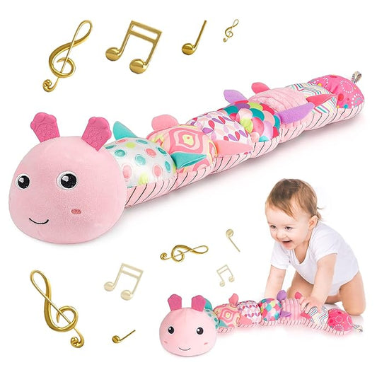 Infant Baby Musical Stuffed Animal Activity Soft Toys with Multi-Sensory Crinkle, Rattle and Textures 0-3-6-12 Months