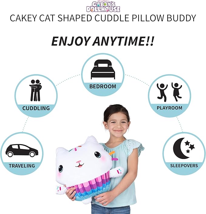 DreamWorks Gabby's Dollhouse Cakey Kids Bedding Super Soft Plush Cuddle Pillow Buddy, By Franco 17.5" x 15" x 5"