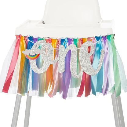 1st Birthday High Chair Banner,1 Year Birthday Decorations Pastel Rainbow 1st Birthday