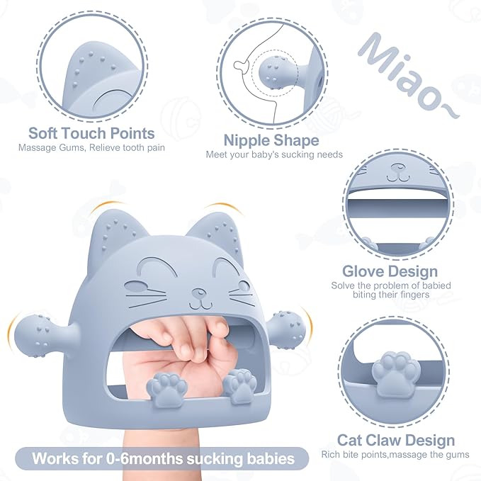 Baby Teething Toys for Babies 0-6 Months-Baby Teether,Anti-Drop Silicone Mitten Teething Toy for Soothing Sore Gums 6 to 12 Months-Ideal