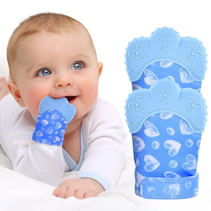 2Pack Silicone Teething Mitt, Soothing Infant Teething Mitten Pain Relief 0-12 Months