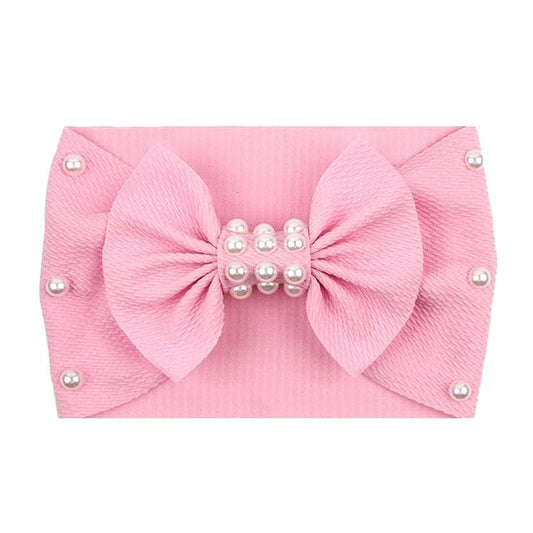 Pearl Bows for Baby Girls Headband, Newborn Bows Headbands Baby Accessories.(FD109) (Pink)