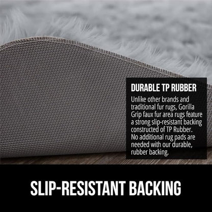 Gorilla Grip Fluffy Faux Fur Rug, Machine Washable Soft Furry Area Rugs, Rubber Backing, Plush Floor Carpets for Baby Nursery, Bedroom, Living Room Shag Carpet, Luxury Home Decor, 2x4, Gray