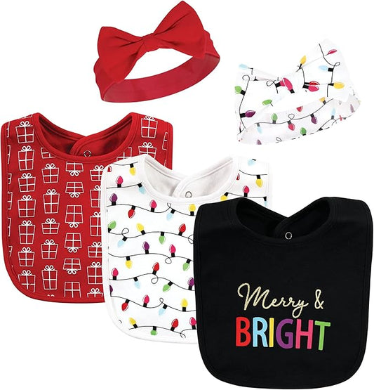 Hudson Baby Unisex BabyCotton Bib and Headband or Caps Set