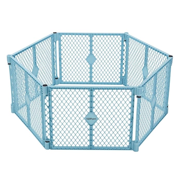 Toddleroo by North States Superyard Indoor/Outdoor 6-Panel Baby Play Yard with 2-Panel Extension Bundle, Made in USA: Freestanding. 18.5 sq. ft. to 34.4 sq. ft. Enclosure (26" Tall, Aqua)