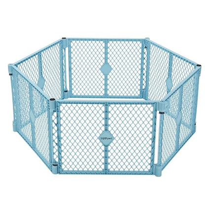 Toddleroo by North States Superyard Indoor/Outdoor 6-Panel Baby Play Yard with 2-Panel Extension Bundle, Made in USA: Freestanding. 18.5 sq. ft. to 34.4 sq. ft. Enclosure (26" Tall, Aqua)