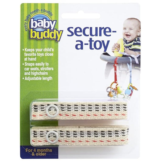 Baby Buddy Secure-a-Toy, Adjustable Pacifier and Teether Strap for Stroller 2 Pack