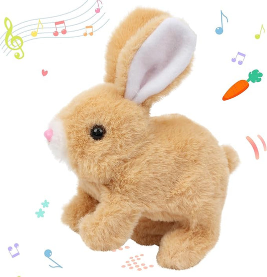 Hopearl Hopping Rabbit Interactive Electronic Pet Plush Bunny Toy with Sounds and Movements Animated Walking Wiggle Ears Twitch Nose Gift for Toddlers Birthday, Brown 7''