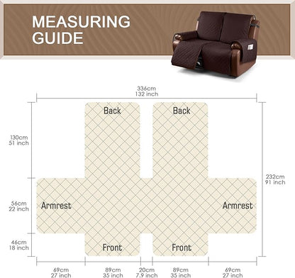 KinCam Waterproof Oversized Loveseat Recliner Cover, Non-Slip Reclining Couch Covers for 2 Seat, Recliner Sofa Cover Furniture Protector with Elastic Straps for Kids, Pets, Coffee