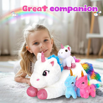 Houwsbaby Unicorn Mommy Stuffed Animal with 3 Babies Inside,4 in 1unicorn Plush Toy