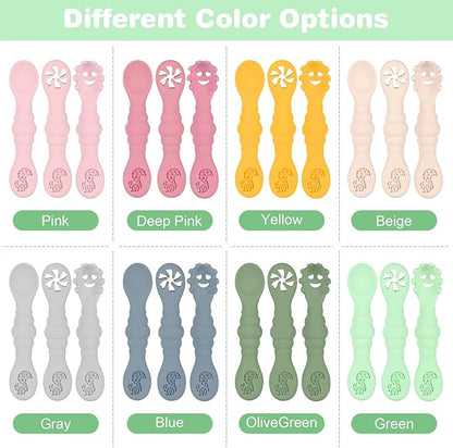 Silicone Baby Spoons Self Feeding 6+ Months 3PCS Toddler Forks and Spoons Utensils Baby Led Weaning Teething Spoon Infant Spoons First Stage Newborn Baby Essentials Baby Gifts(Green)