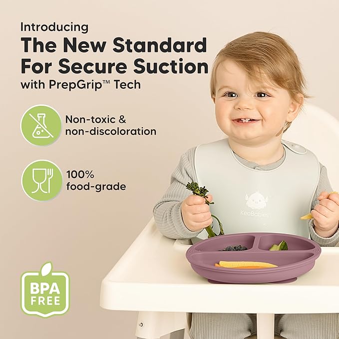 KeaBabies Suction Plates for Baby, Toddler - 3-Pack 100% Silicone Toddler Plates, Divided Baby Plates with Suction, Silicone Plates for Baby, Kids, BPA-Free, Microwave, Dishwasher Safe (Quantum)