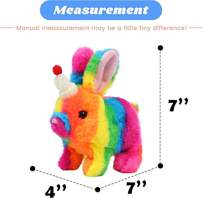 Hopearl Hopping Rabbit with Hat Interactive Electronic Pet Plush Bunny Toy with Sounds and Movements Animated Walking Wiggle Ears Twitch Nose Gift for Toddlers Birthday, Rainbow 7''