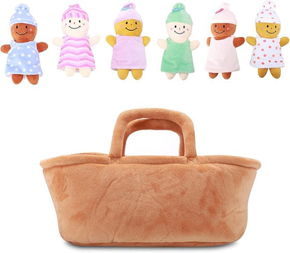 Basket Plush Baby Dolls Soft Multicultural Sensory Babies Toy Set 6 Piece