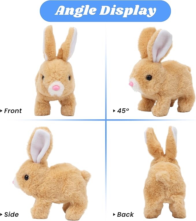Hopearl Hopping Rabbit Interactive Electronic Pet Plush Bunny Toy with Sounds and Movements Animated Walking Wiggle Ears Twitch Nose Gift for Toddlers Birthday, Brown 7''