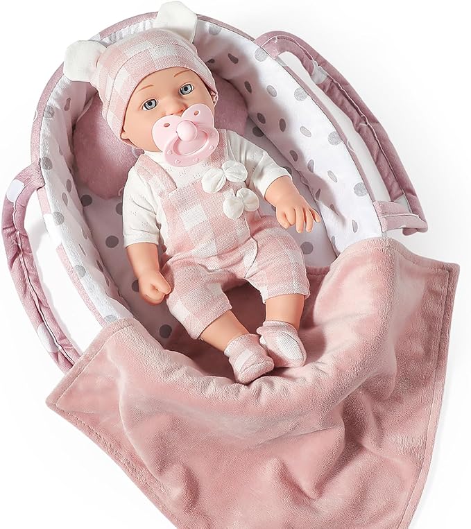 12 Inches Baby Doll Toys Set with Accessories, Includes Baby Doll Carrier Bassinet Bed 3+