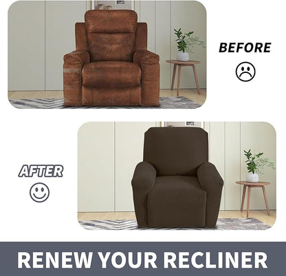 JIVINER Small Recliner Chair Covers, 3 Piece Slipcovers for Small Reclinering Chair, Soft Jacquard Recliner Protector/Furniture Slipcovers for Dogs,Cats (Recliner Small, Coffee)