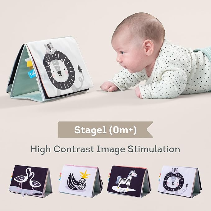 Taf Toys Savannah Infant Tummy-time Soft Crinkle Activity Book with Huge Baby Safe Mirror, 3D Activities