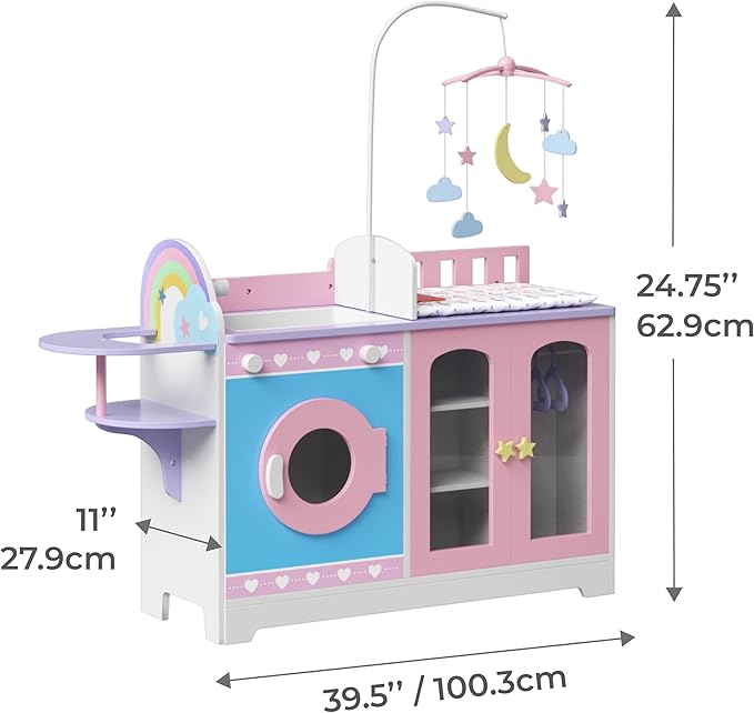 Teamson Kids - Olivia's Classic 6 in 1 Baby Doll Changing Station with Storage, Pretend Play Dolls Furniture