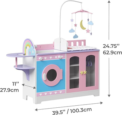Teamson Kids - Olivia's Classic 6 in 1 Baby Doll Changing Station with Storage, Pretend Play Dolls Furniture