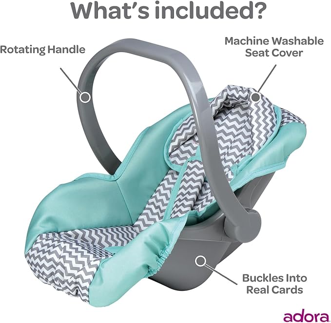 Adora Baby Doll Car Seat Carrier with Removable Seat Cover - Machine Washable, Fits Most Dolls & Plush Animals Up To 20” 2+ -