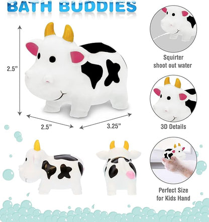 DolliBu Cow Bath Water Squirter Toy - Floating White Rubber Bath Toy, Cool Animal Squirting Bathtime Play Water Toy for Toddlers, Cute Farm Animal Bath Toys for Bathtub and Pool for Girls and Boys