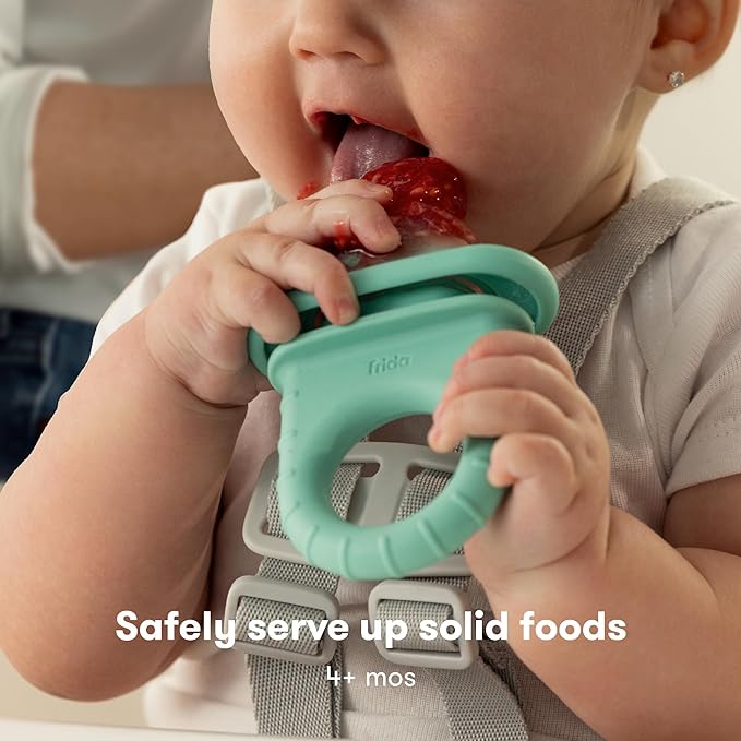 Frida Baby Push Pop Feeder, Baby Fruit Feeder + 4-in-1 Teether Teething Toy 100% Food-Grade Silicone Food Pacifier and Teether Toy for Baby 0-6 12, 18