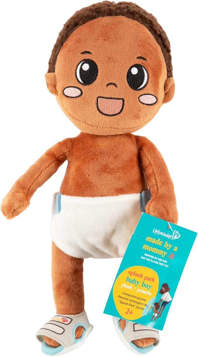 Upbounders Splash Park Baby | Black Brown Boy Doll, Cute Soft Plush Doll Toys 18MO 2 3, 12
