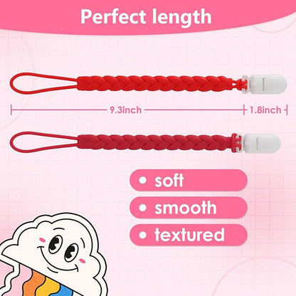 Stylish Silicone Pacifier Clips 4-Pack for Baby Boys and Girls, Woven Rope Flexible Design