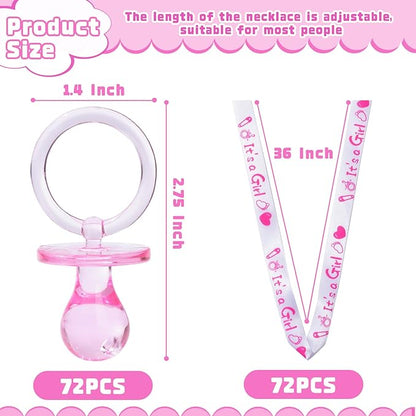 72 Baby Shower Pacifiers Necklace, Acrylic Pacifier Necklace