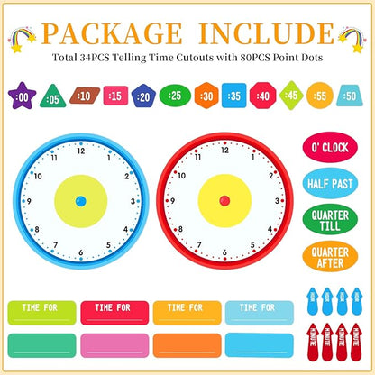 WhatSign Telling Time Bulletin Board Set Telling Time Teaching Clock for Kids 34Pcs Learning to Tell Time Clock Telling Time Clock for Classroom Teacher Must Have Bulletin Board Decorations