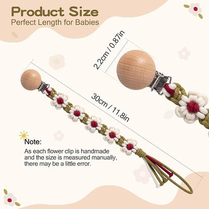 Braided Pacifier Clip for Boys Baby Girls Floral Daisy Macrame