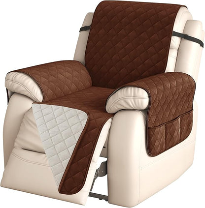CHUN YI Recliner Chair Cover, Non-Slip Recliner Covers That Stay in Place, Washable Lazy Boy Recliner Covers with Pockets, Water Resistant Recliner Slipcover for Pets (Chocolate, Small Recliner)