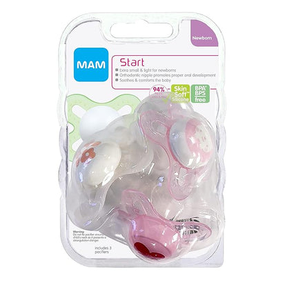 MAM Start Newborn Pacifiers Value Pack, Newborn Baby Girl Pacifiers 3 Count 1)