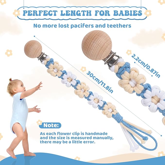 Pacifier Clip for Boys Girls Floral Daisy Macrame Baby Paci (2pack:Daisy A